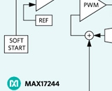 Синхронный понижающий преобразователь  Maxim с выходным током 2,5 А, собственным током потребления 28 мкА и уменьшенным уровнем ЭМИ